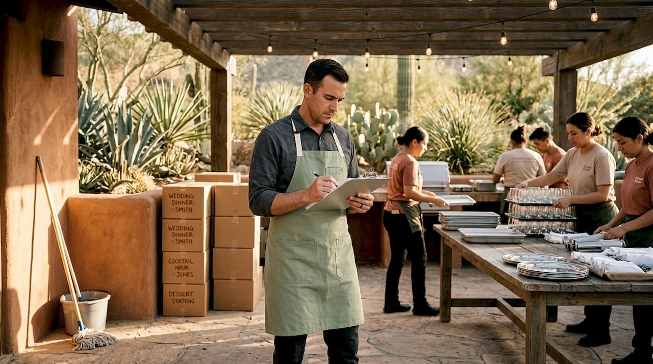 Catering manager overseeing event logistics