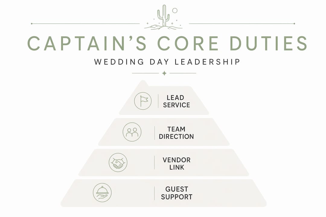 Hierarchy infographic showing catering captain’s main duties
