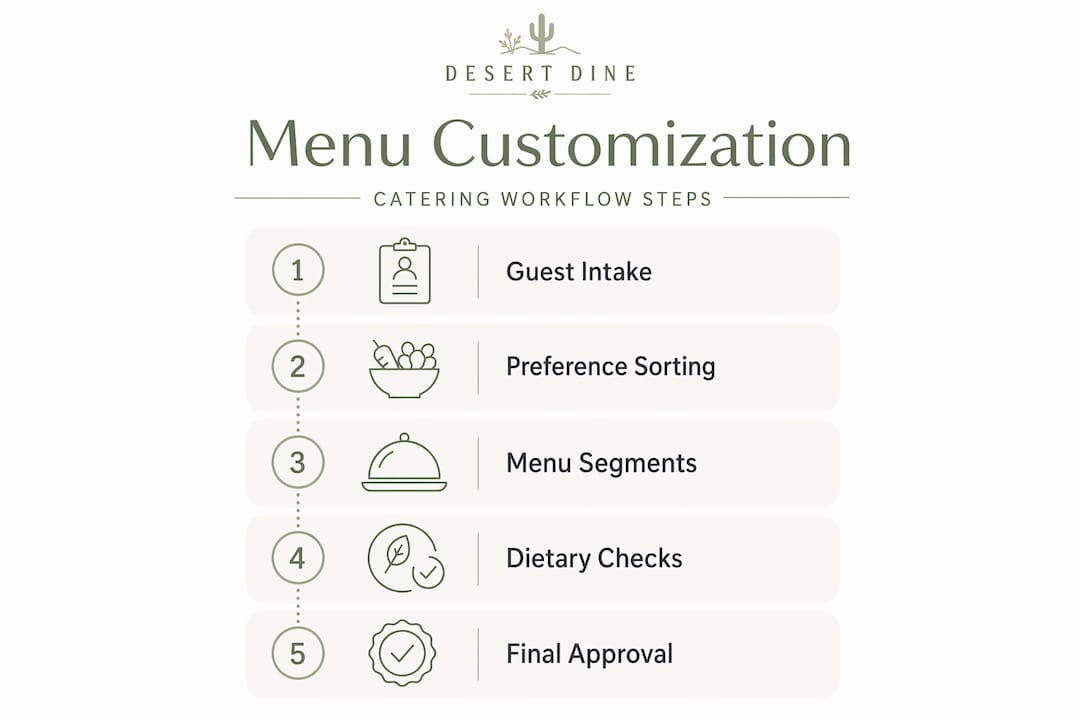 Infographic showing menu customization steps in catering