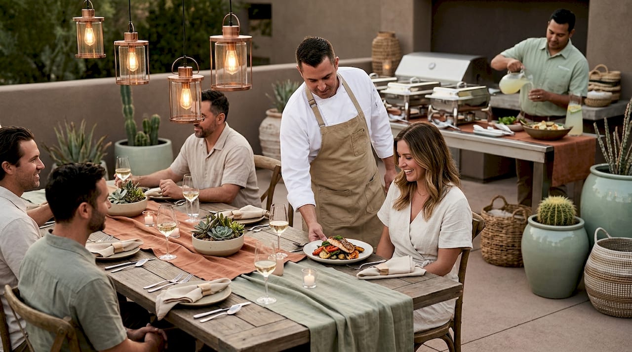 Chef serving plated meals in private party