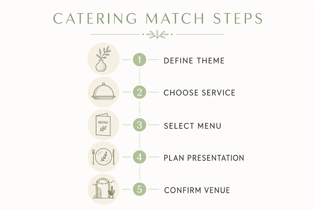 Infographic outlining steps to match catering with wedding theme