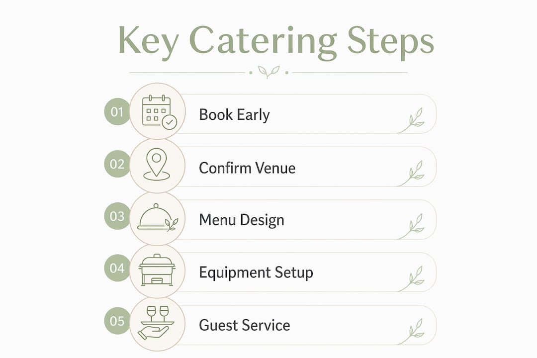 Infographic showing key catering steps for sunset parties