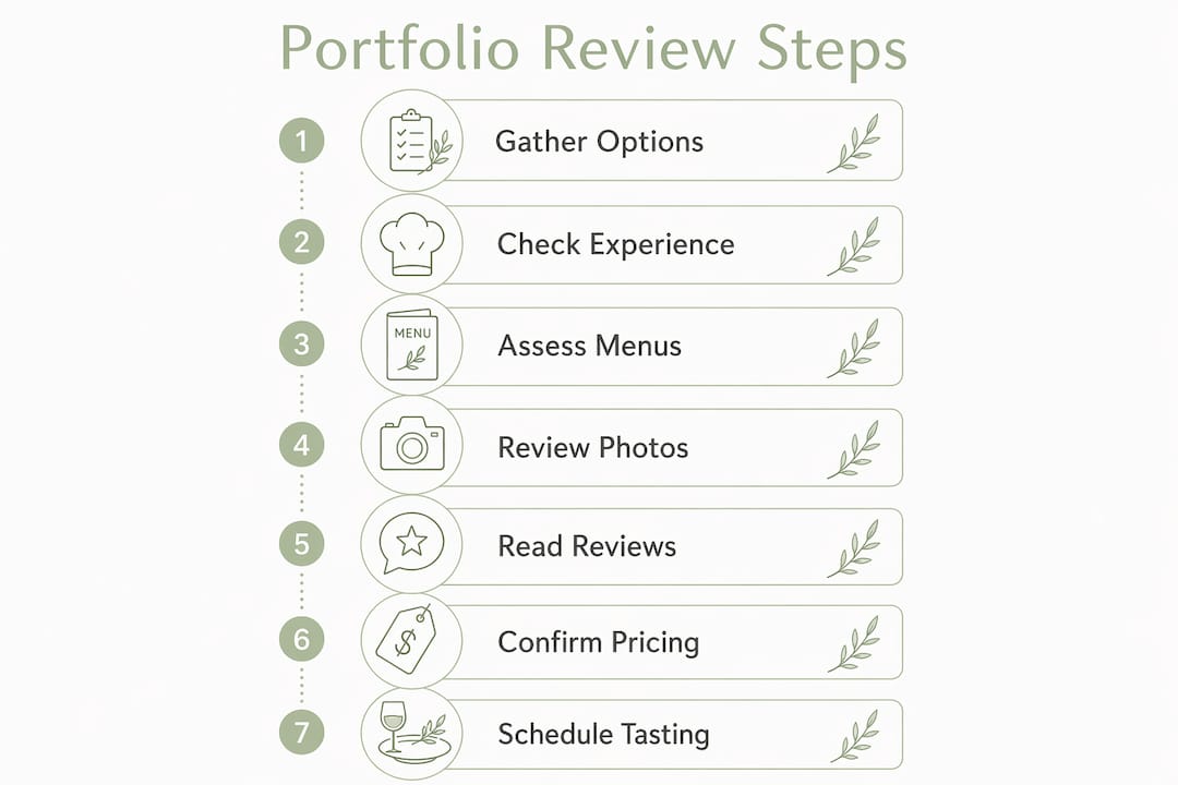 Infographic depicting step-by-step wedding catering portfolio review process