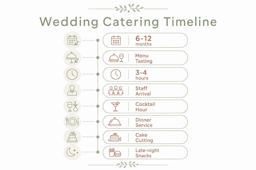 Infographic illustrating wedding catering timeline steps