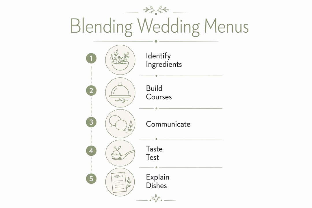Infographic showing steps to blend multicultural wedding menus