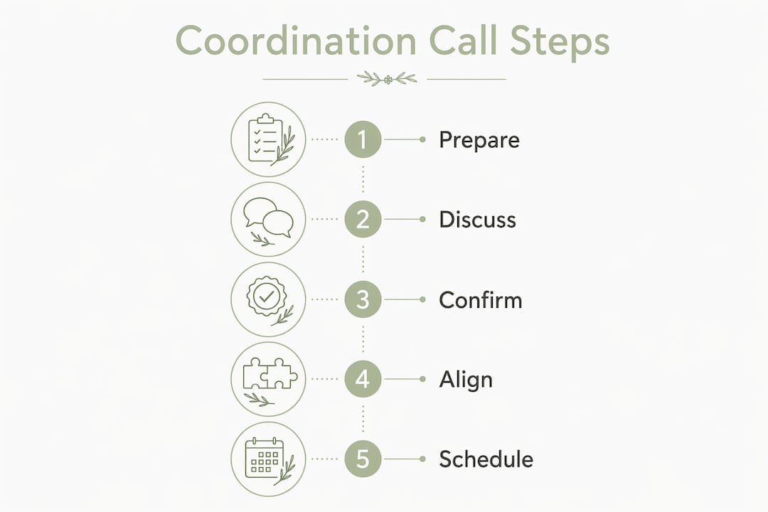 Infographic showing wedding catering coordination call steps