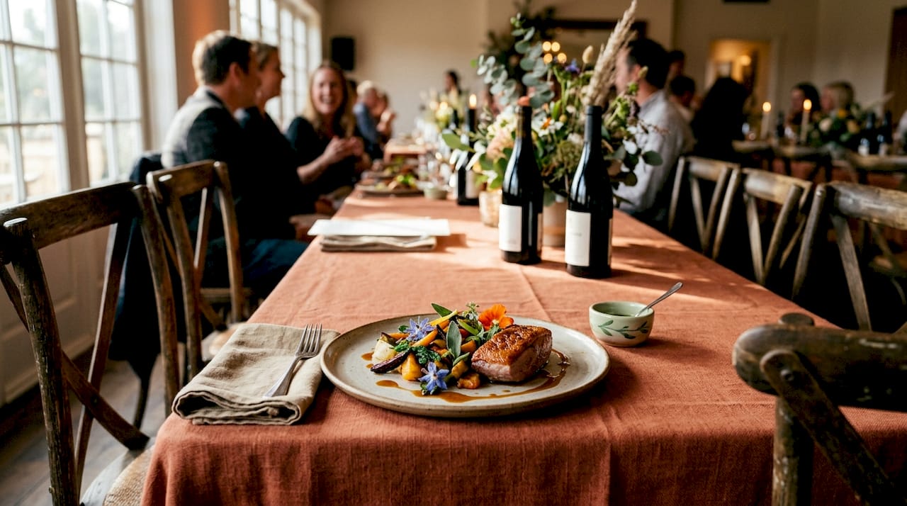 Close-up of gourmet fundraiser dinner plate