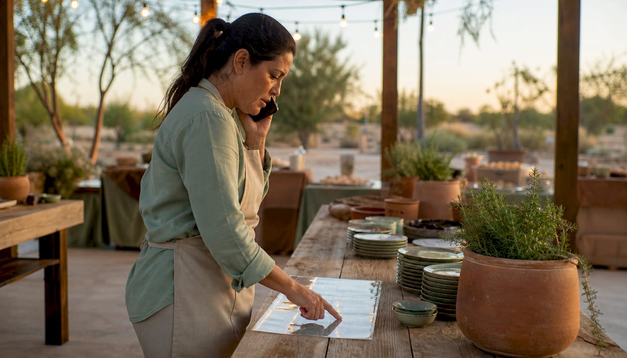 Kitchen manager organizing event schedule