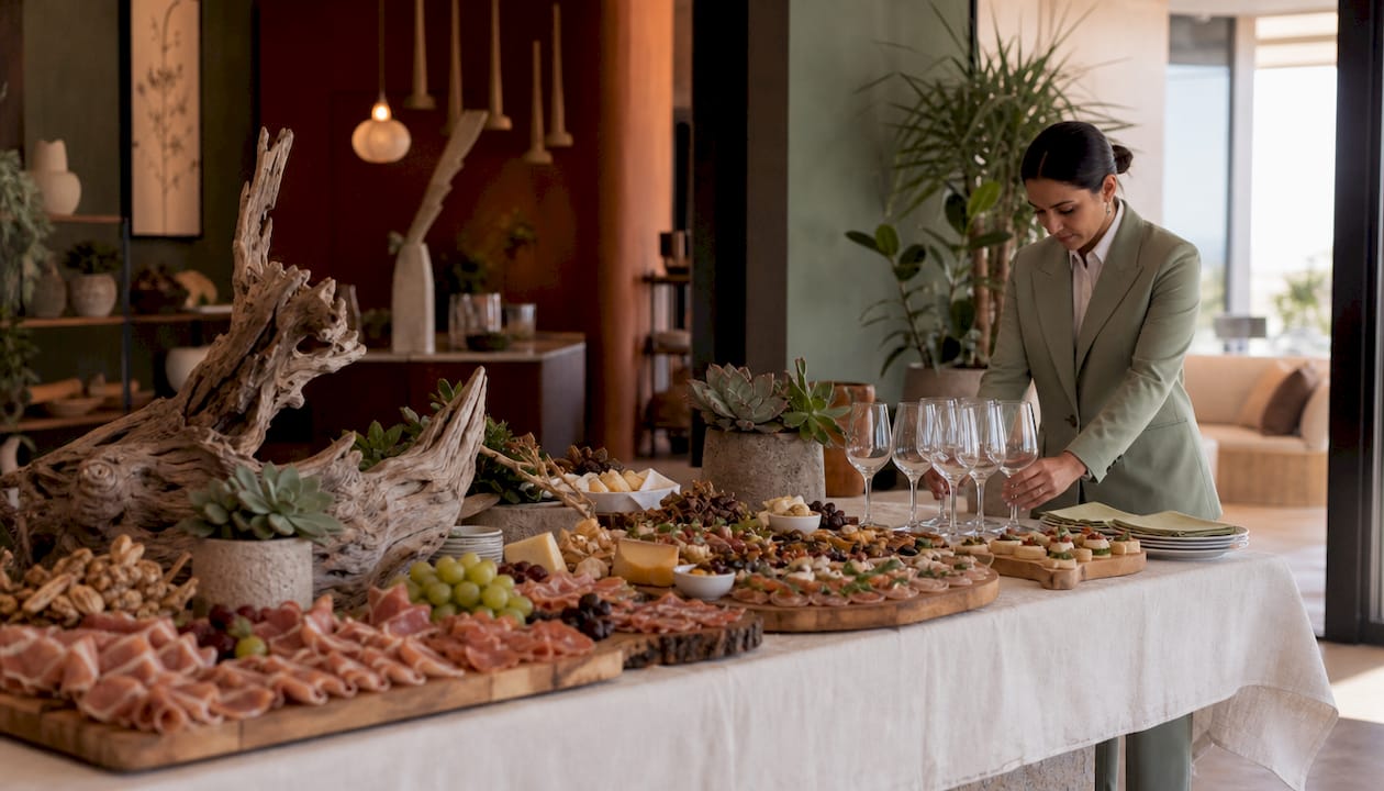Luxury VIP suite buffet and catering setup