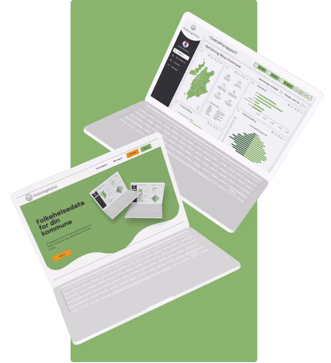 Image of app dashboard and landing page for Nabolagshelse