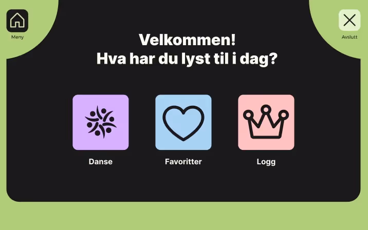 Image of Dancing for Dementia main menu in app