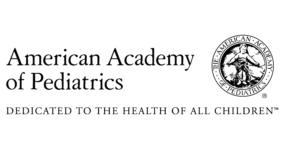 American Academy of Pediatrics logo with a circular emblem featuring a child figure and the text 'DEDICATED TO THE HEALTH OF ALL CHILDREN'.