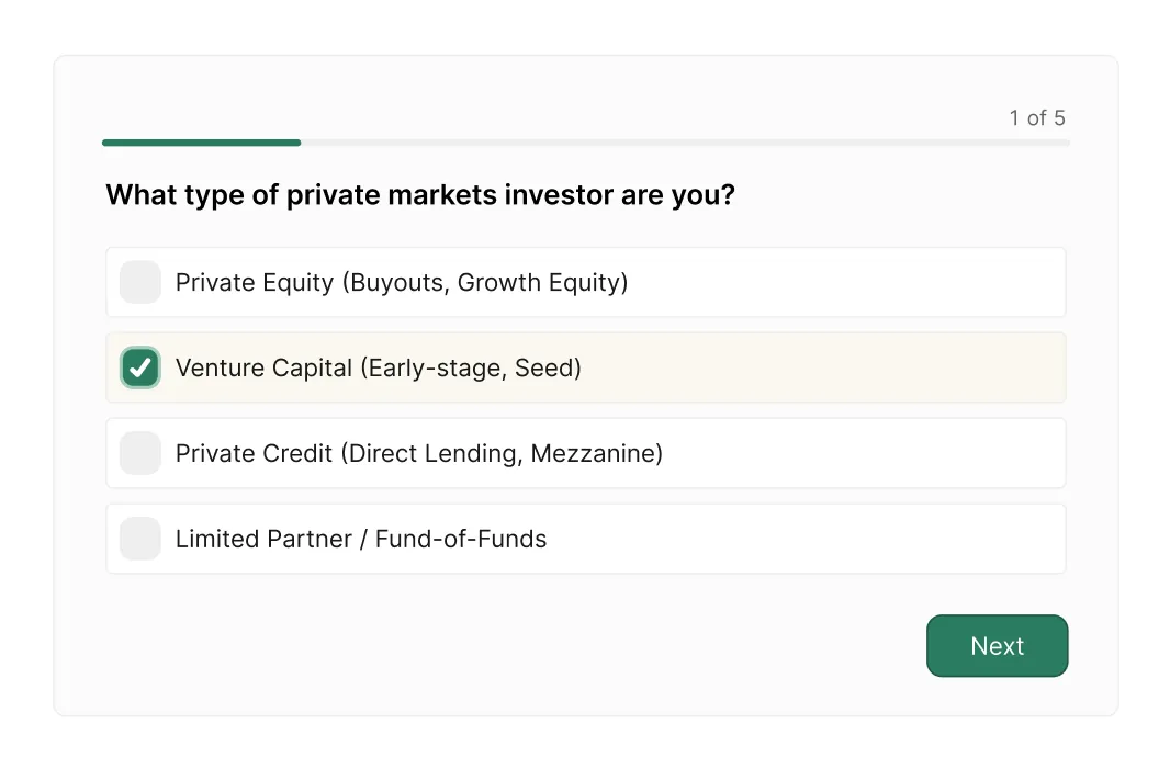 A screenshot of the private market investing section.