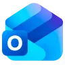 Outlook app icon with layered blue envelopes in the background.