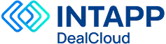 Intapp company logo with stylized blue and teal diamond shapes and bold blue text.