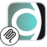 Abstract design with teal circle inside a rounded square and a small paperclip icon overlay.