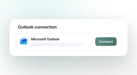 User interface showing Outlook connection with Microsoft Outlook logo and a green Connect button.