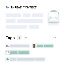 User interface showing thread context with tags and a message icon in a collaboration app.