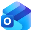 Outlook app icon with layered blue envelopes in the background.