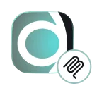 Stylized circular logo with a paperclip icon overlapping the bottom right corner.