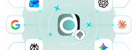 Stylized circular logo with a paperclip icon overlapping the bottom right corner.