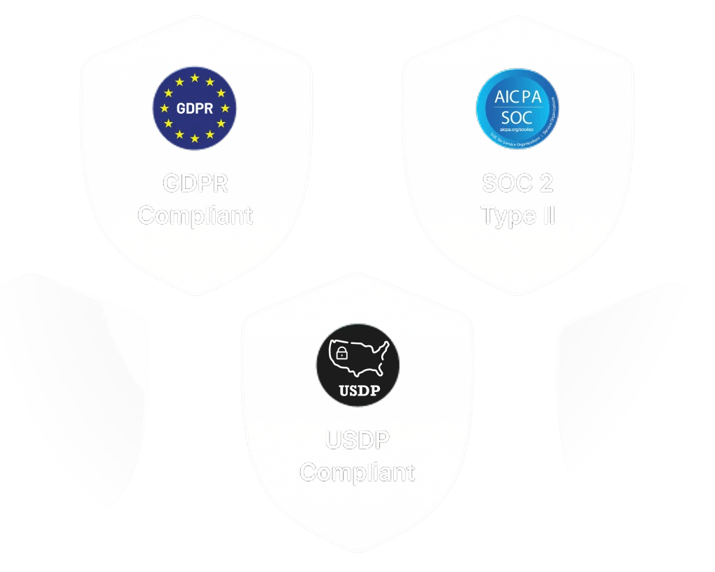 GDPR compliant, SOC 2 Type II and USDP compliant security badges