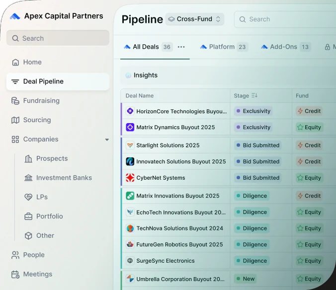 Meridian deal pipeline interface