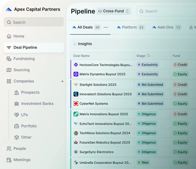 Meridian deal pipeline interface