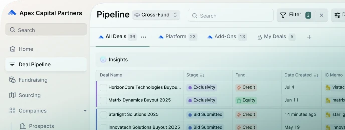 Meridian deal pipeline interface