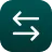 Icon showing two white arrows on a rounded square, one pointing left and the other pointing right, representing data transfer or synchronization.