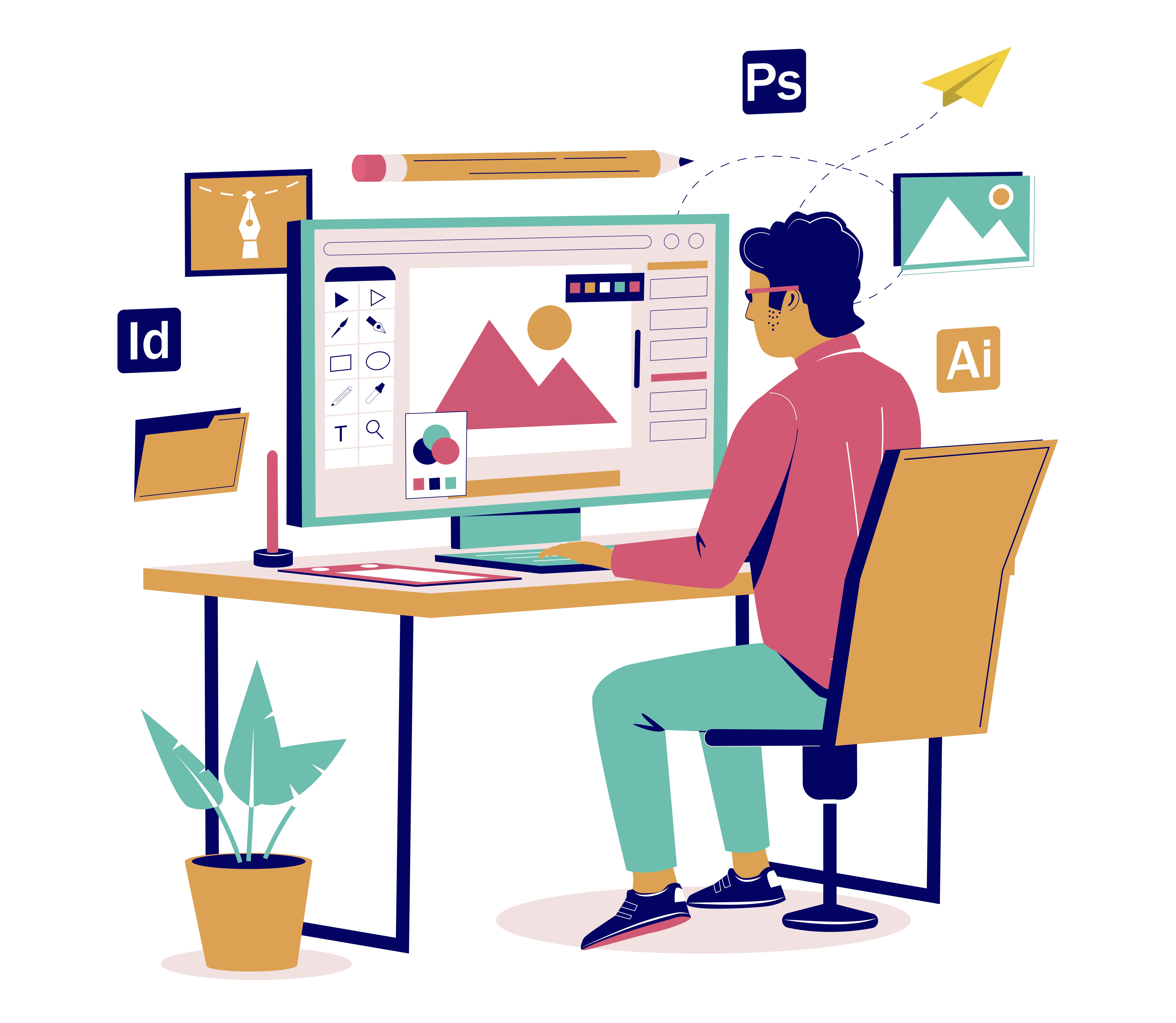 Lively Illustration of a Graphic Designer