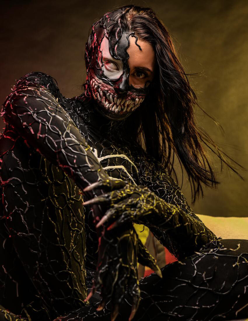 Full body Venom cosplay. SFX makeup done and modeled by OKOS Creations.