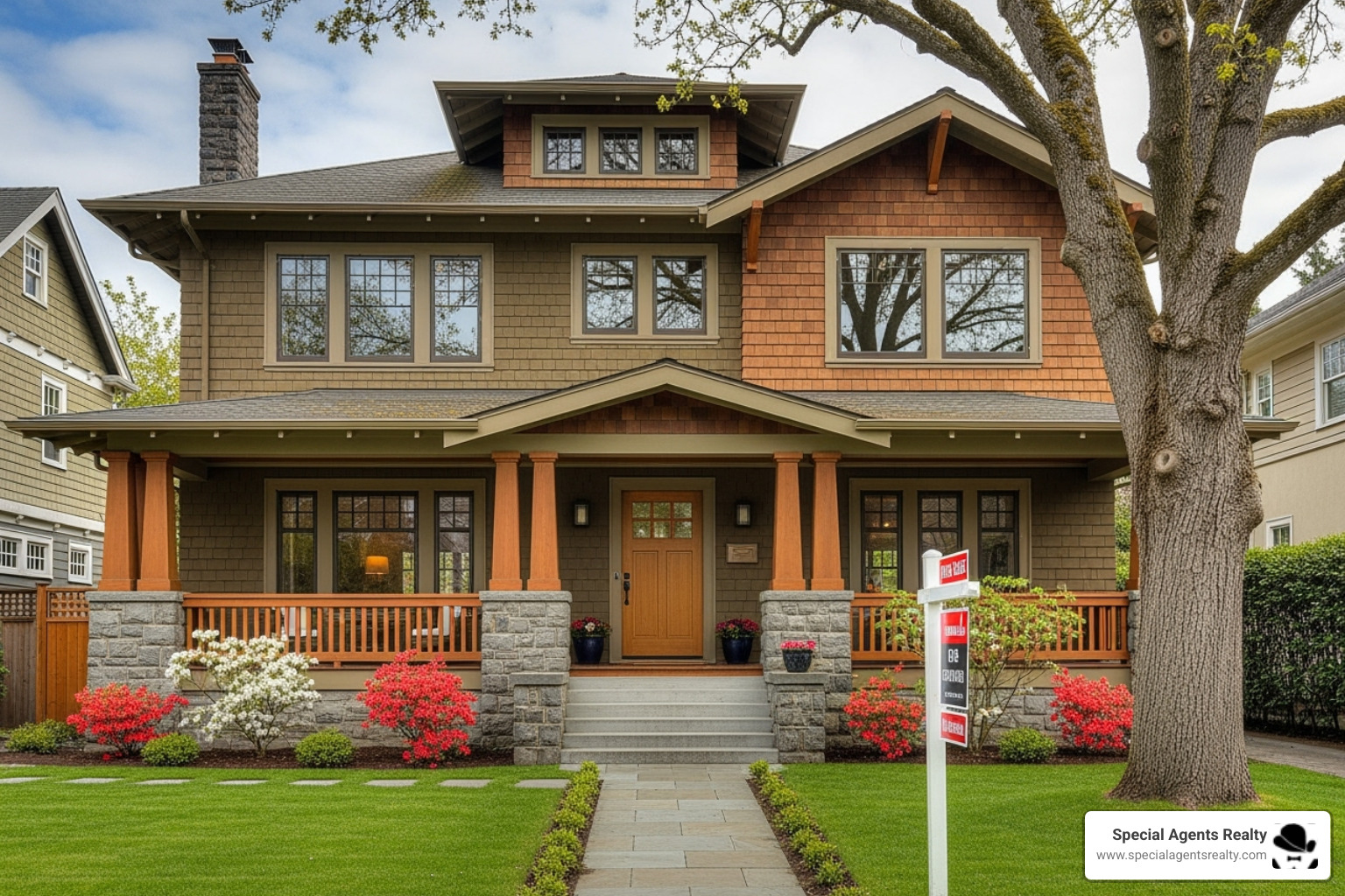 For Sale sign in front of a classic West Seattle craftsman home - West Seattle houses