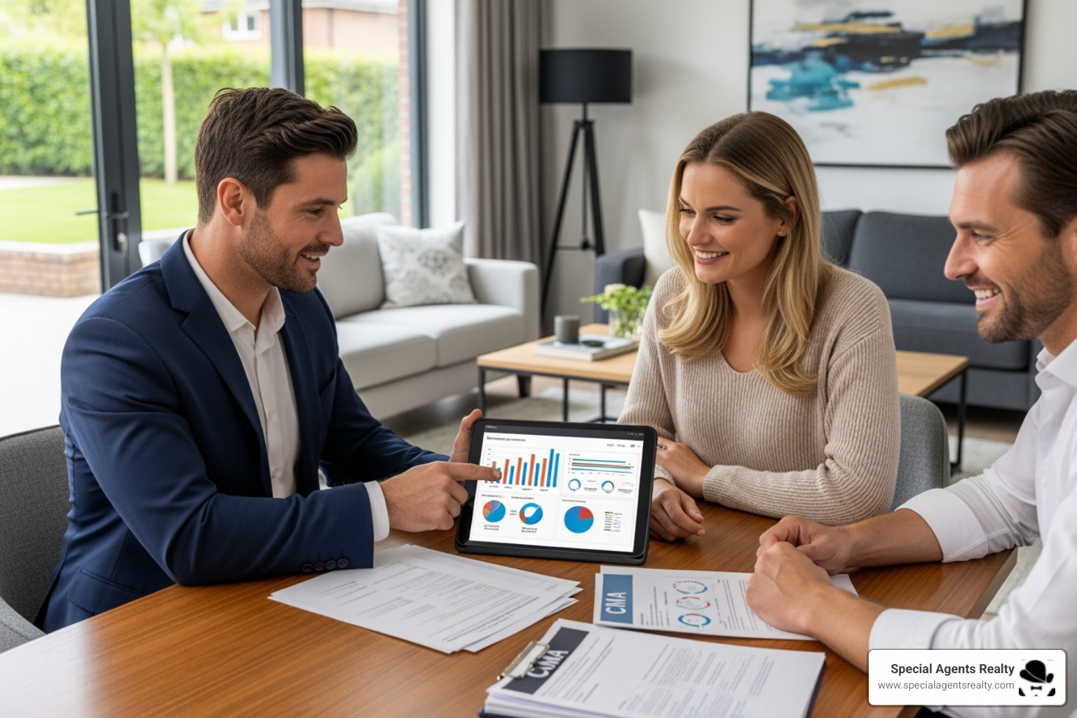 A real estate agent presenting a comparative market analysis to homeowners - sell residential property