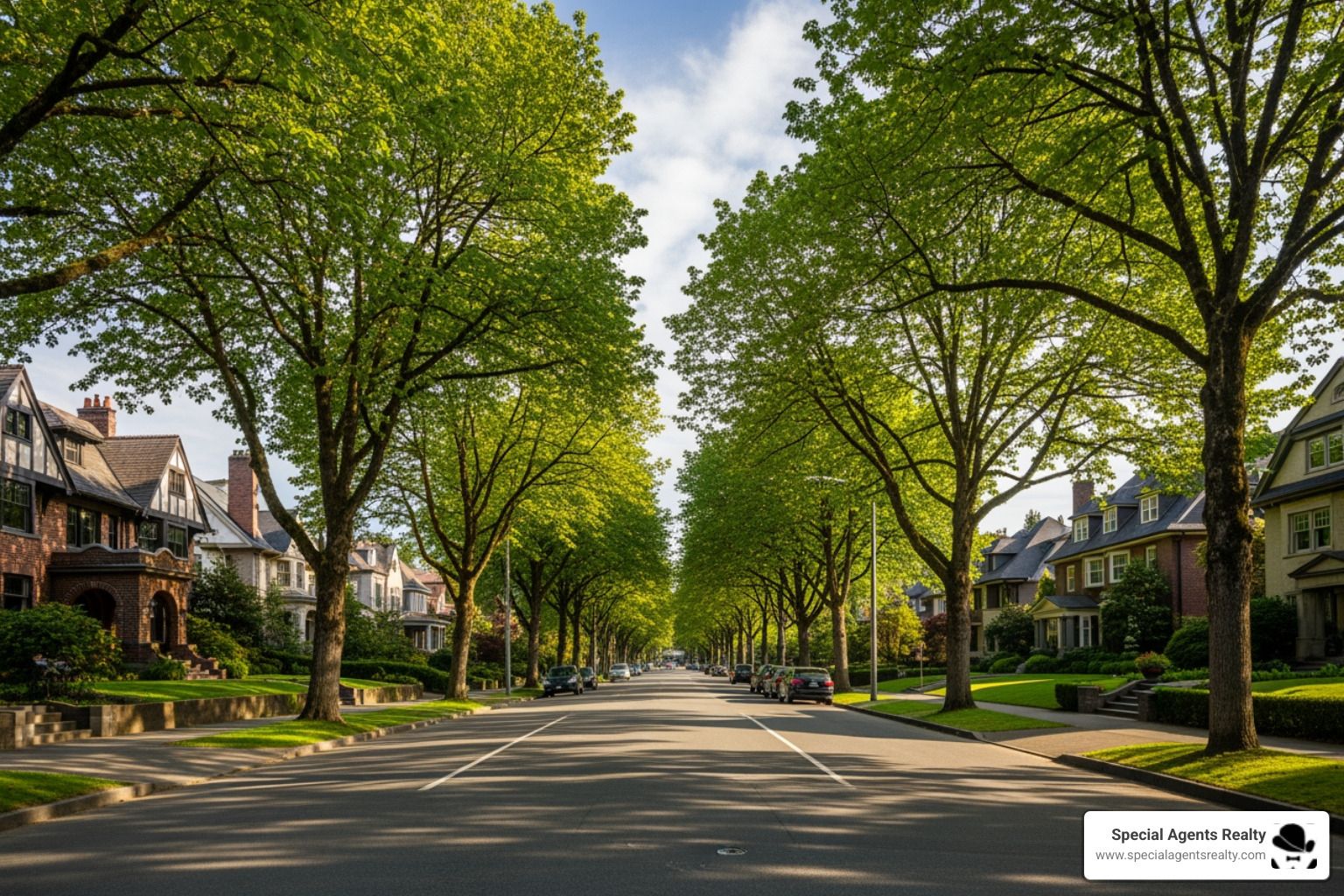A beautiful tree-lined street with large, elegant homes in Laurelhurst, Seattle - luxury homes for sale seattle