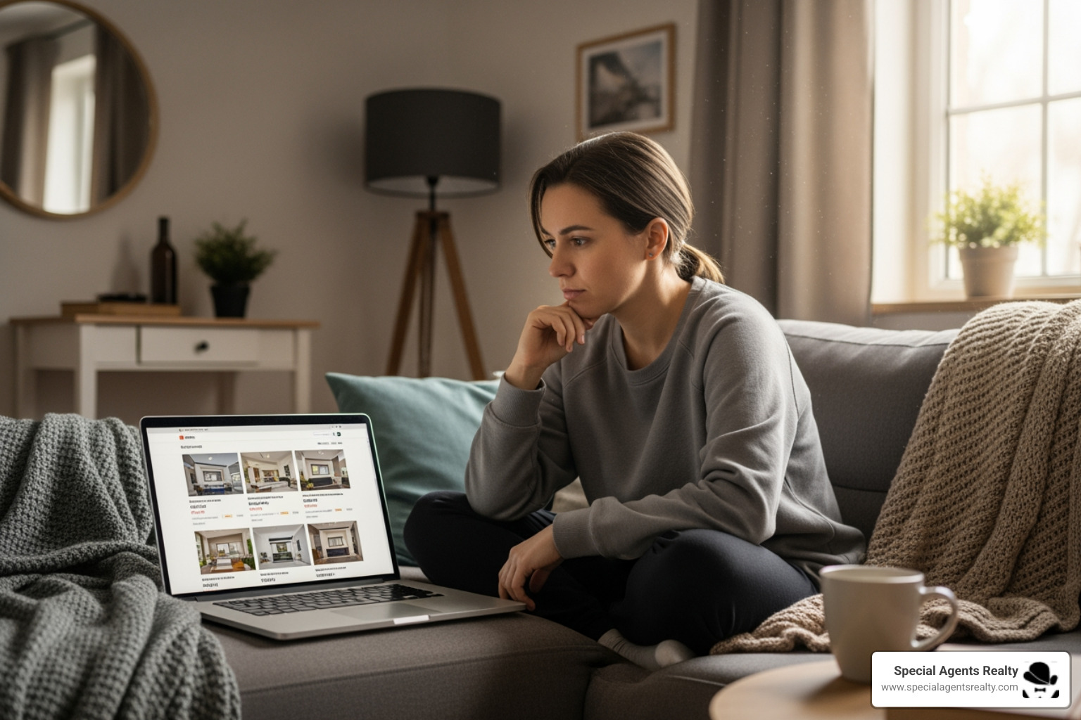 Person using a laptop to browse home listings on a real estate website - residential home sales