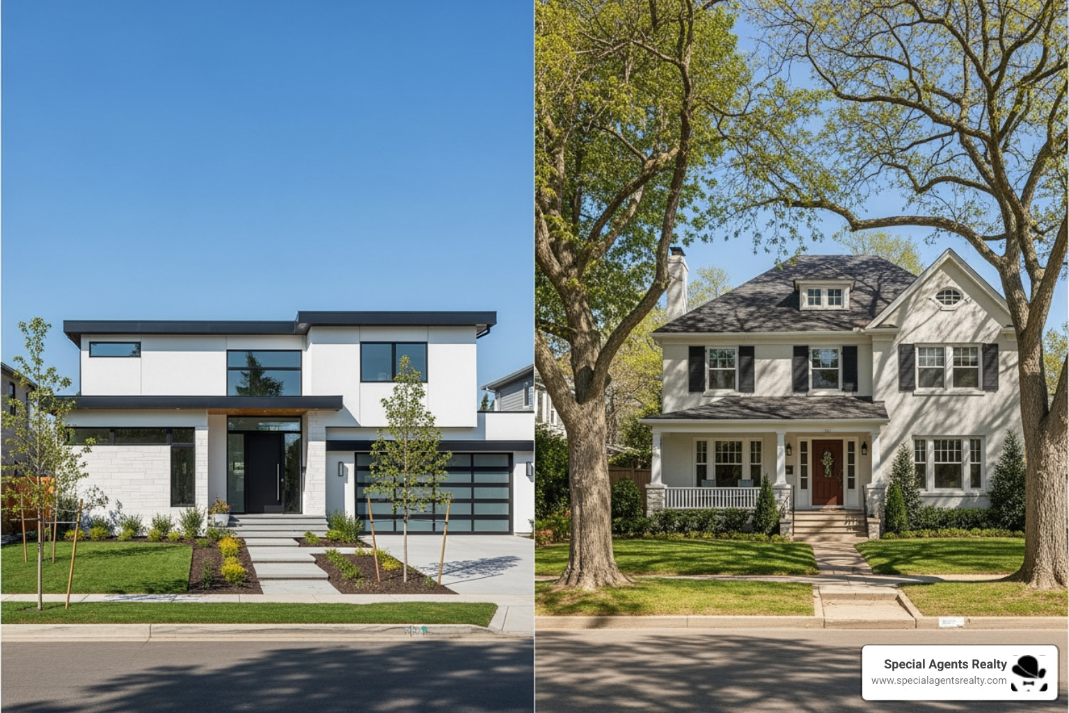 Table comparing New Homes and Existing Homes on factors like Data Source, Customization, Maintenance, and Location - residential home sales