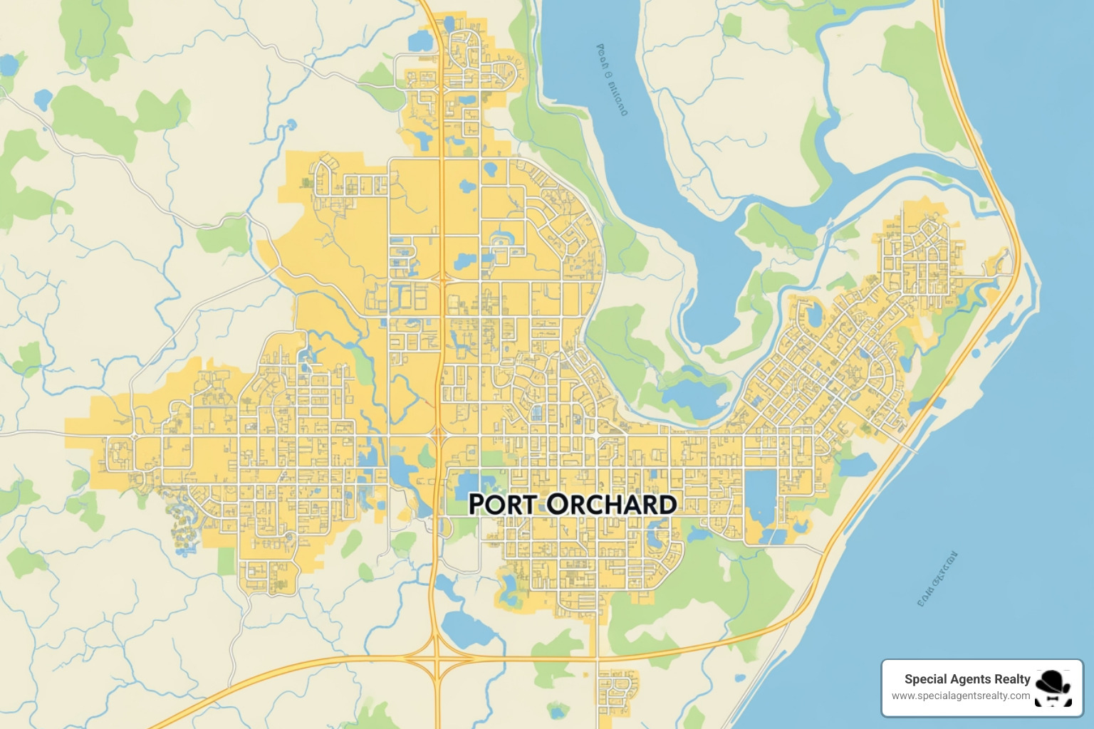 Map of Port Orchard highlighting key communities and amenities - home buyer agent in port orchard wa