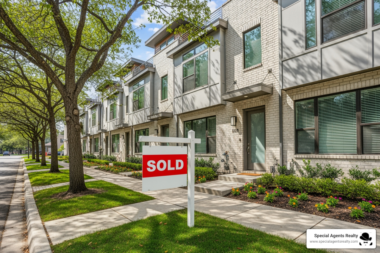 Sold sign in front of a modern Fremont townhome - best real estate agent in fremont wa Sold sign in front of a modern Fremont townhome - best real estate agent in fremont wa