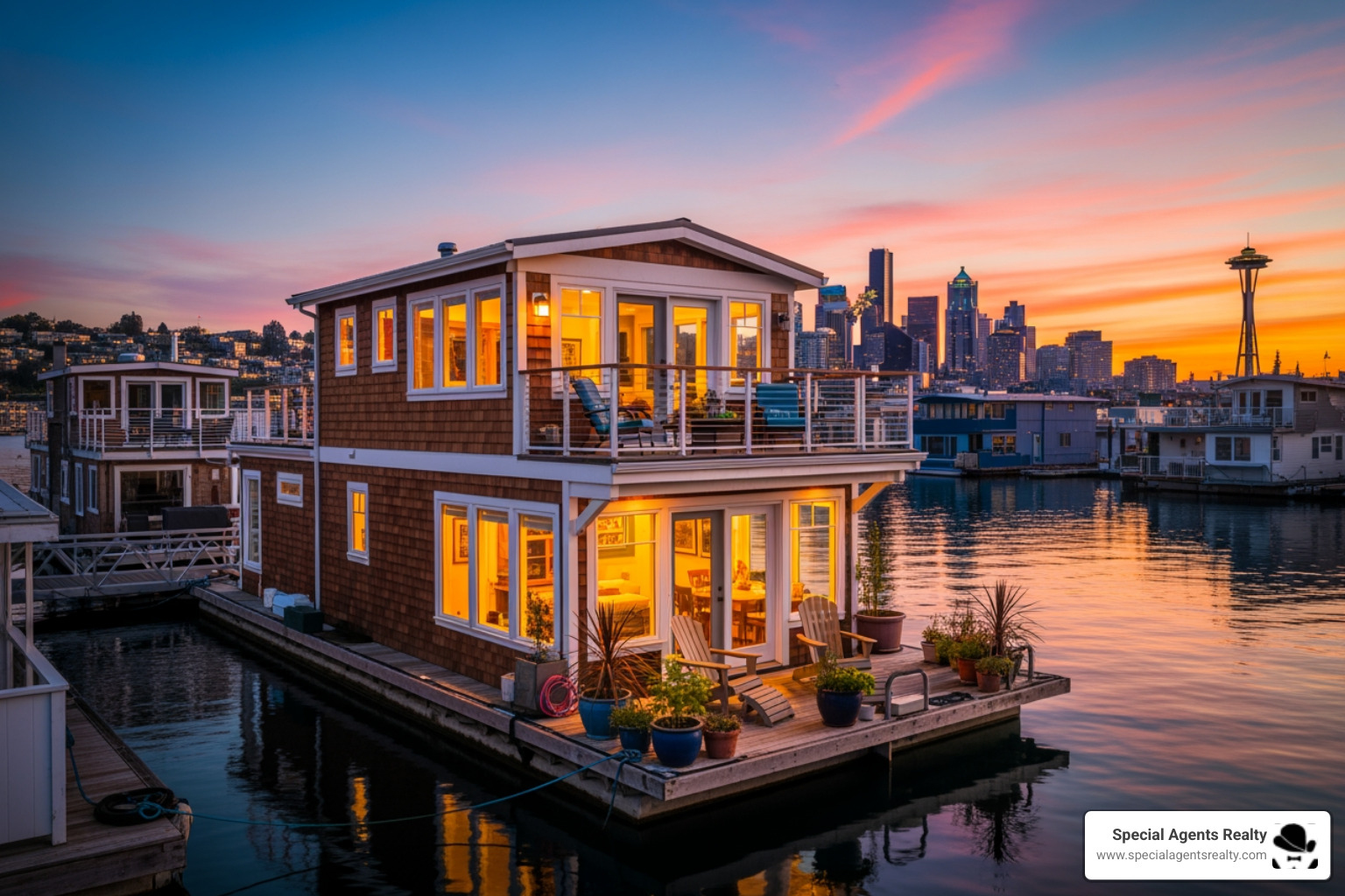 Can you recommend some property management companies that list a floating home for rent in Seattle?