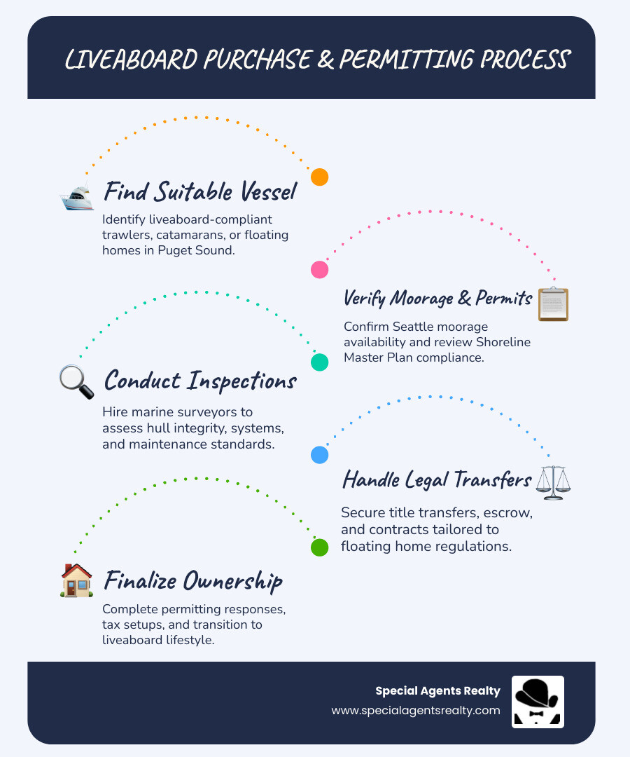 liveaboard purchase and permitting process - advantages of a broker who founded the liveaboard association infographic