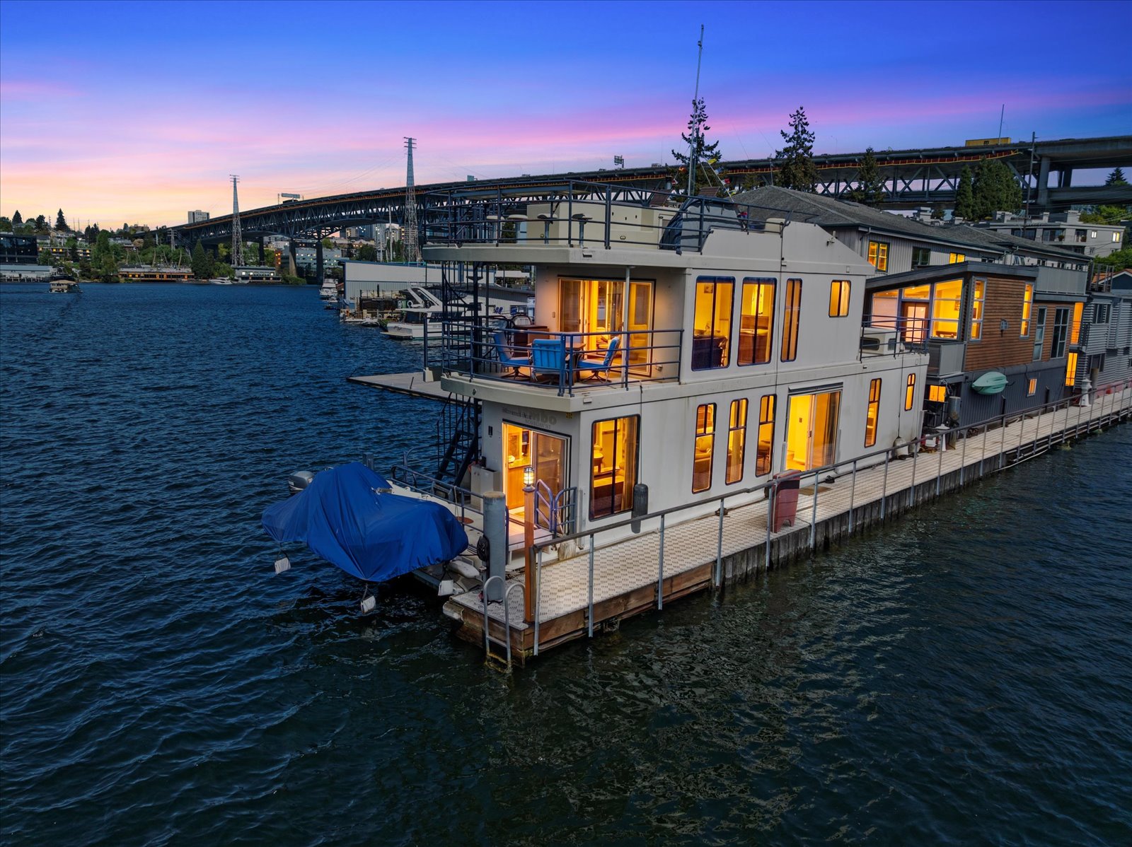 Owned Moorage and 1,650 SF Houseboat, End of Dock