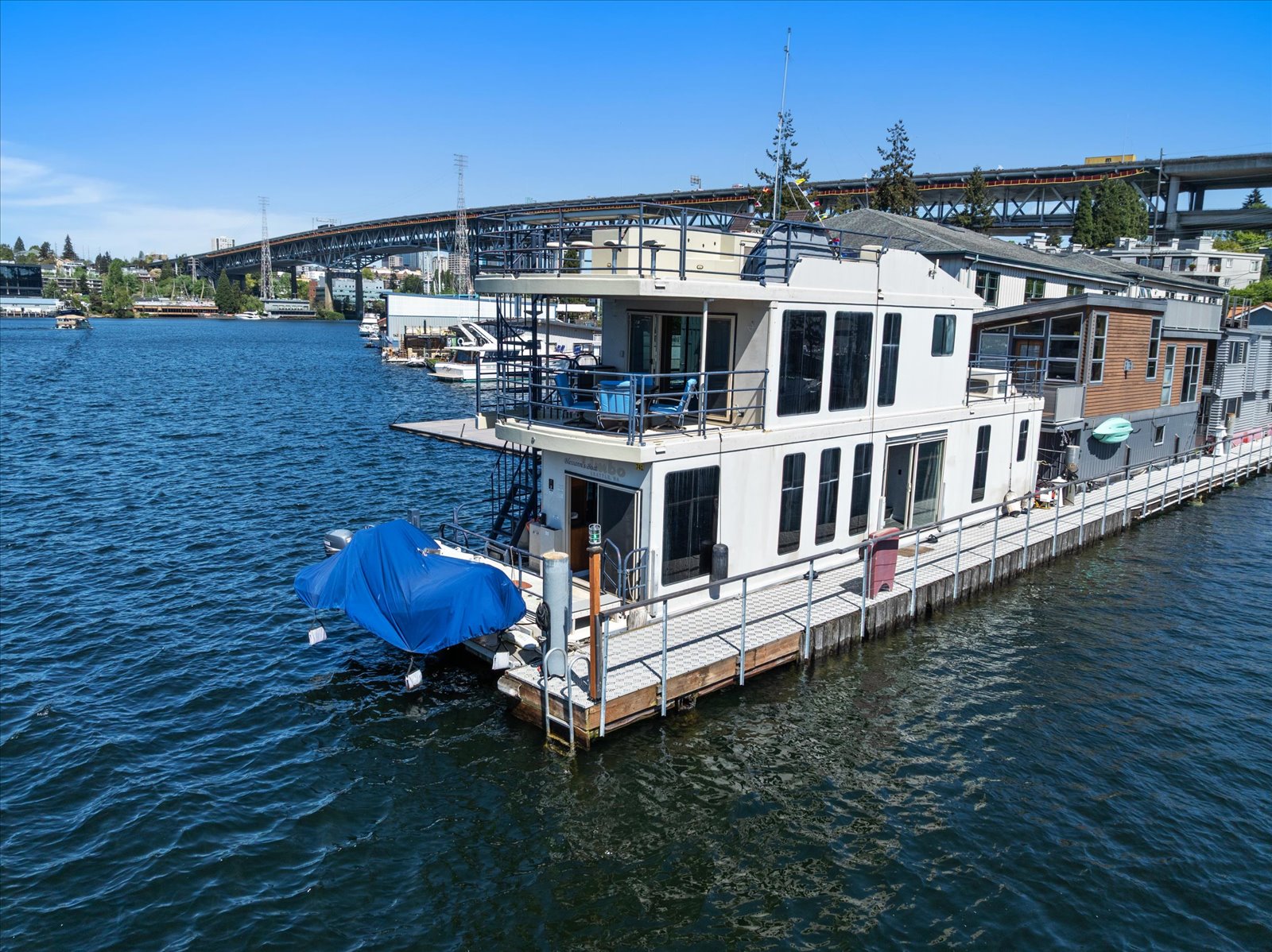 Owned Moorage and 1,650 SF Houseboat, End of Dock
