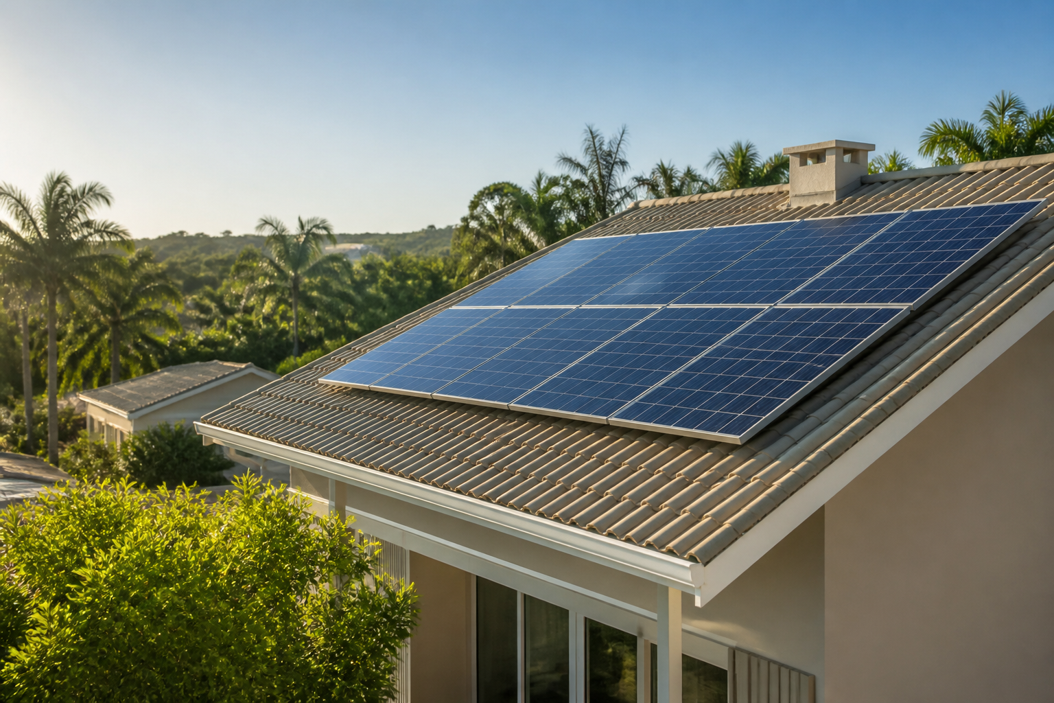 Telhado residencial com placas solares