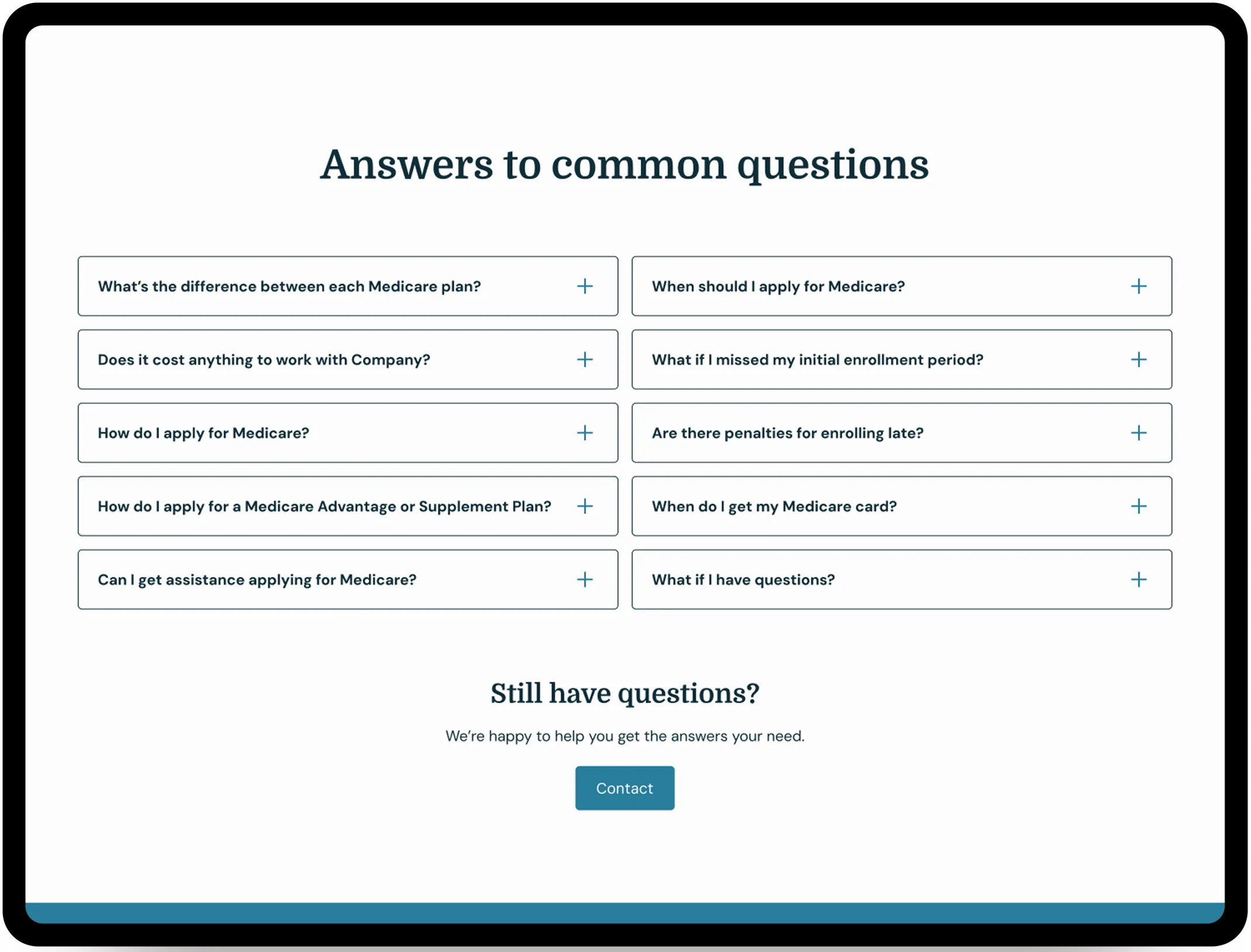 Cascade Medicare Solutions Home Page - The section has frequently asked questions.