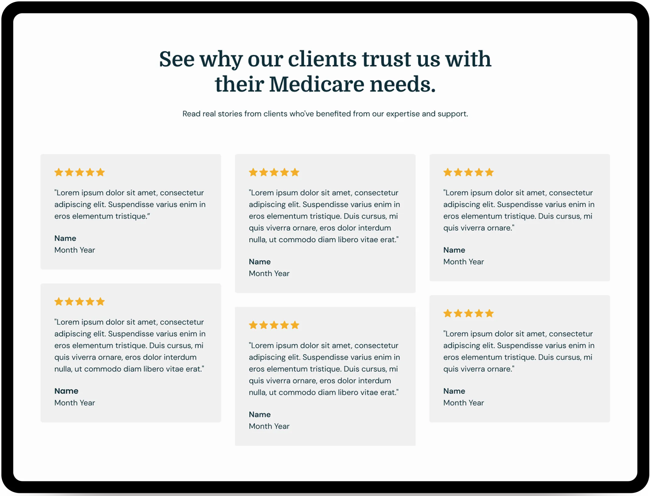 Cascade Medicare Solutions Home Page - The section is dedicated to customer testimonials.