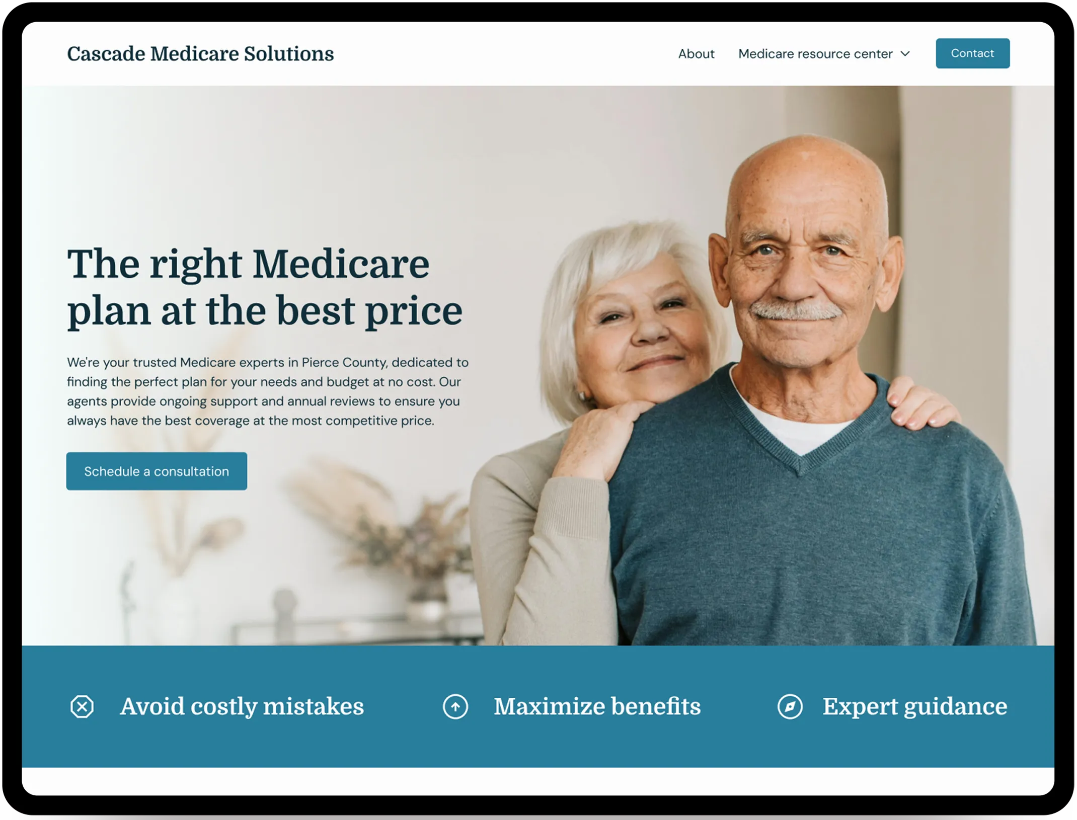 Cascade Medicare Solutions Home Page - The hero section introduces the visitor to the business.