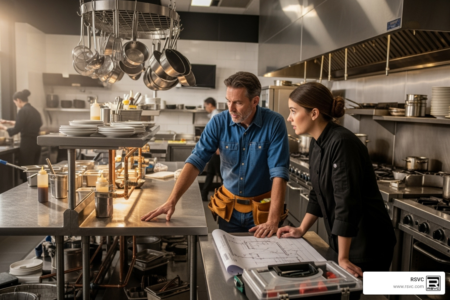 Professional plumber consulting with a restaurant manager in Los Angeles - Plumbing Challenges Unique to Restaurants and How to Solve Them