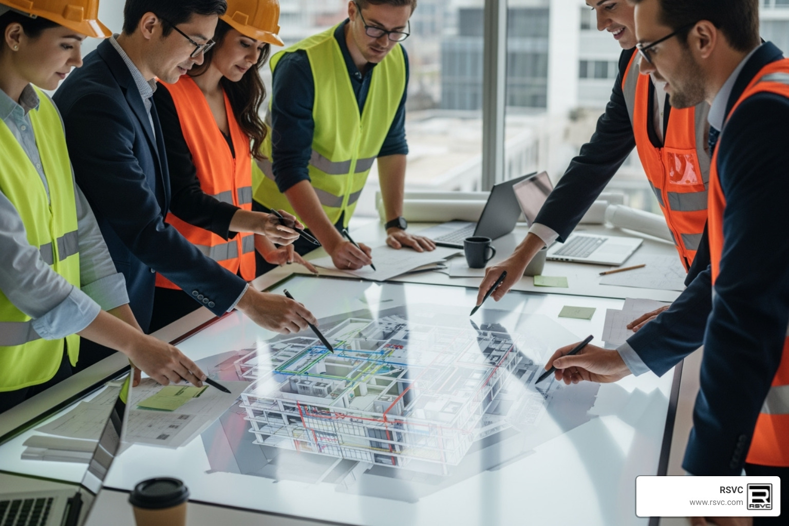 architects and engineers collaborating over a BIM model - Electrical and Plumbing Considerations in Commercial Construction Projects architects and engineers collaborating over a BIM model - Electrical and Plumbing Considerations in Commercial Construction Projects