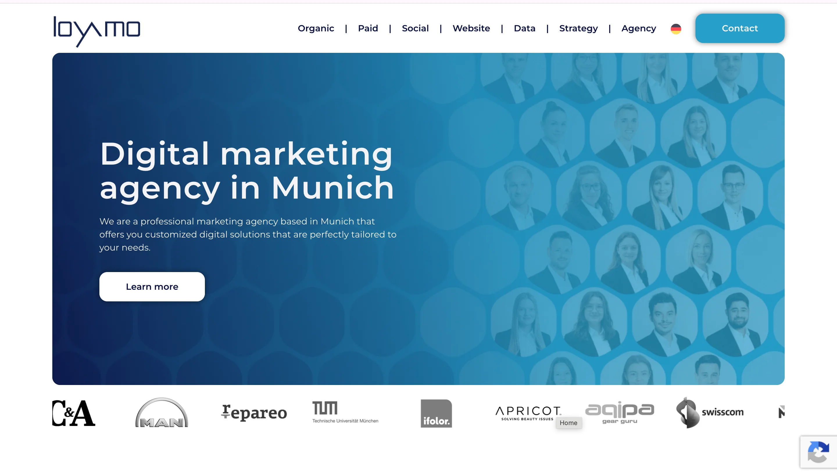Loyamo LinkedIn ads agency homepage presenting a digital marketing agency based in Munich.